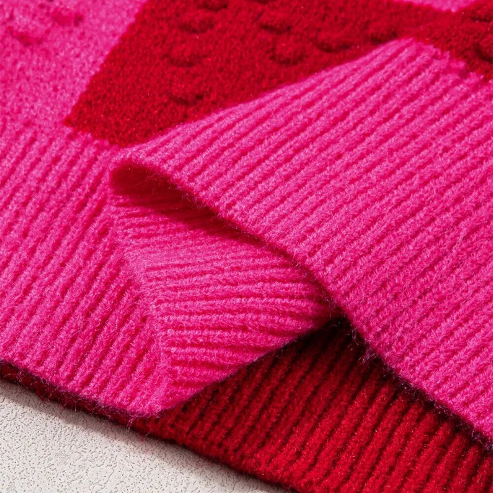 NWT Hot Pink & Red Plaid Heart Round Neck Valentine's Sweater - Picture 5 of 11